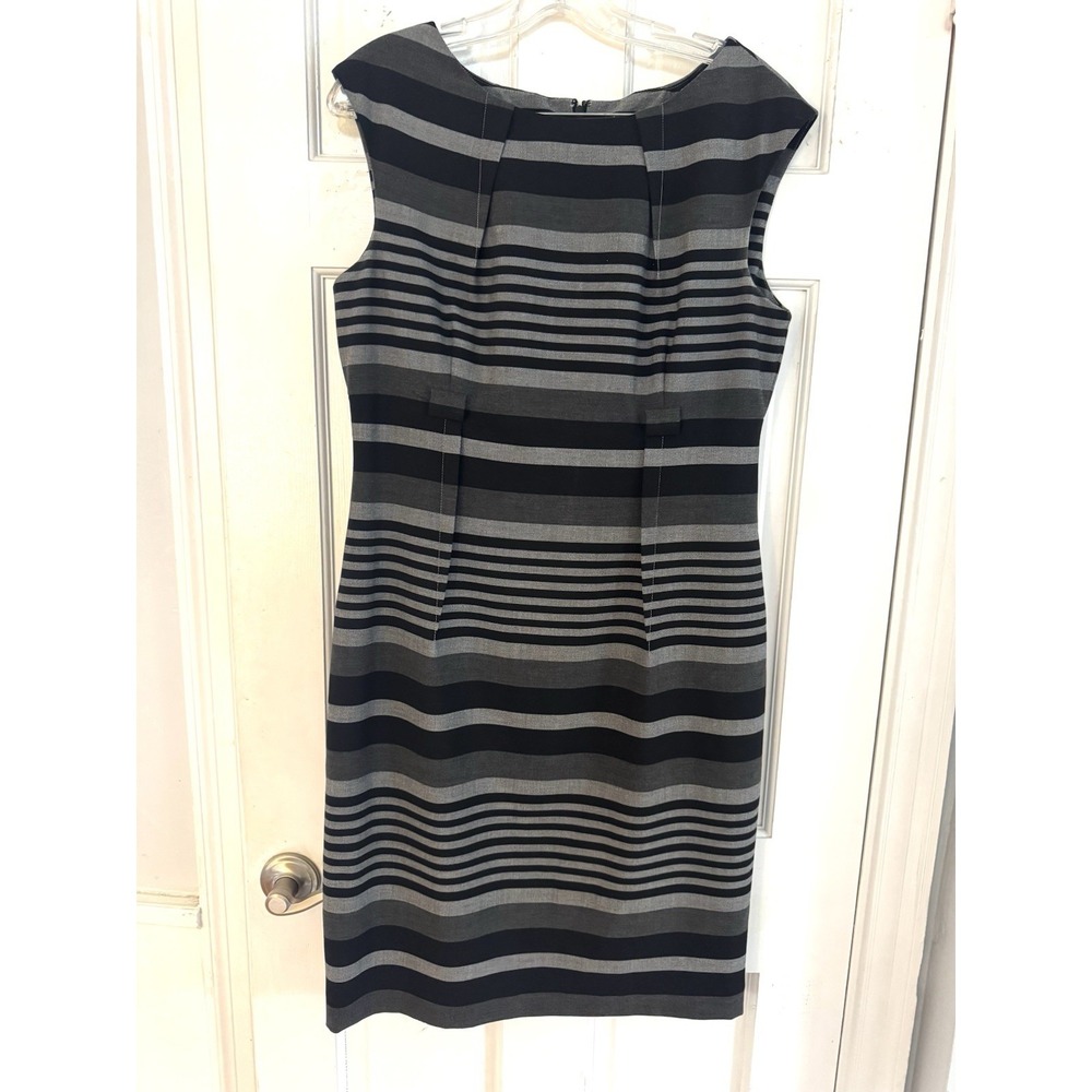 Calvin Klein Black Gray Striped Sheath Dress Size 12 Work‎ Office ( No Belt)